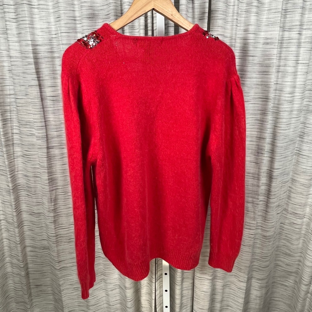 Le Chois Sweater Red Womens Large Silk Angora Sequin Bow Holiday Vintage - Picture 5 of 7